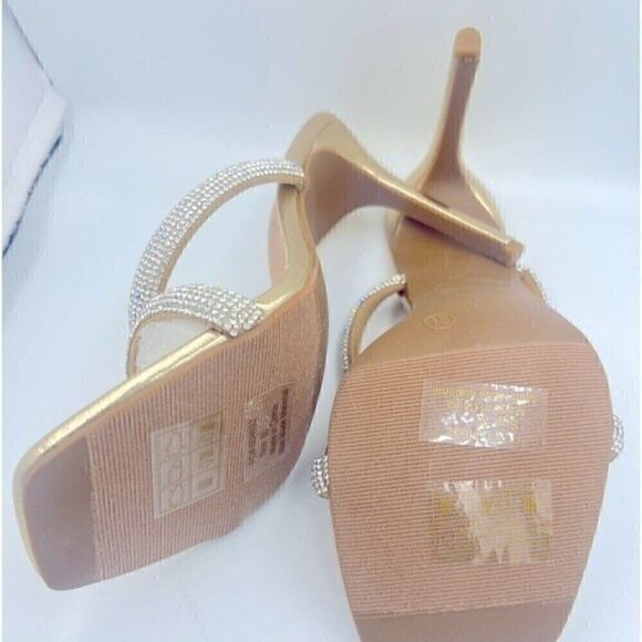 JOURNEE COLLECTION Women's shoes Reena Slide Dress Sandals, heels size 8.5 gold - Picture 7 of 9